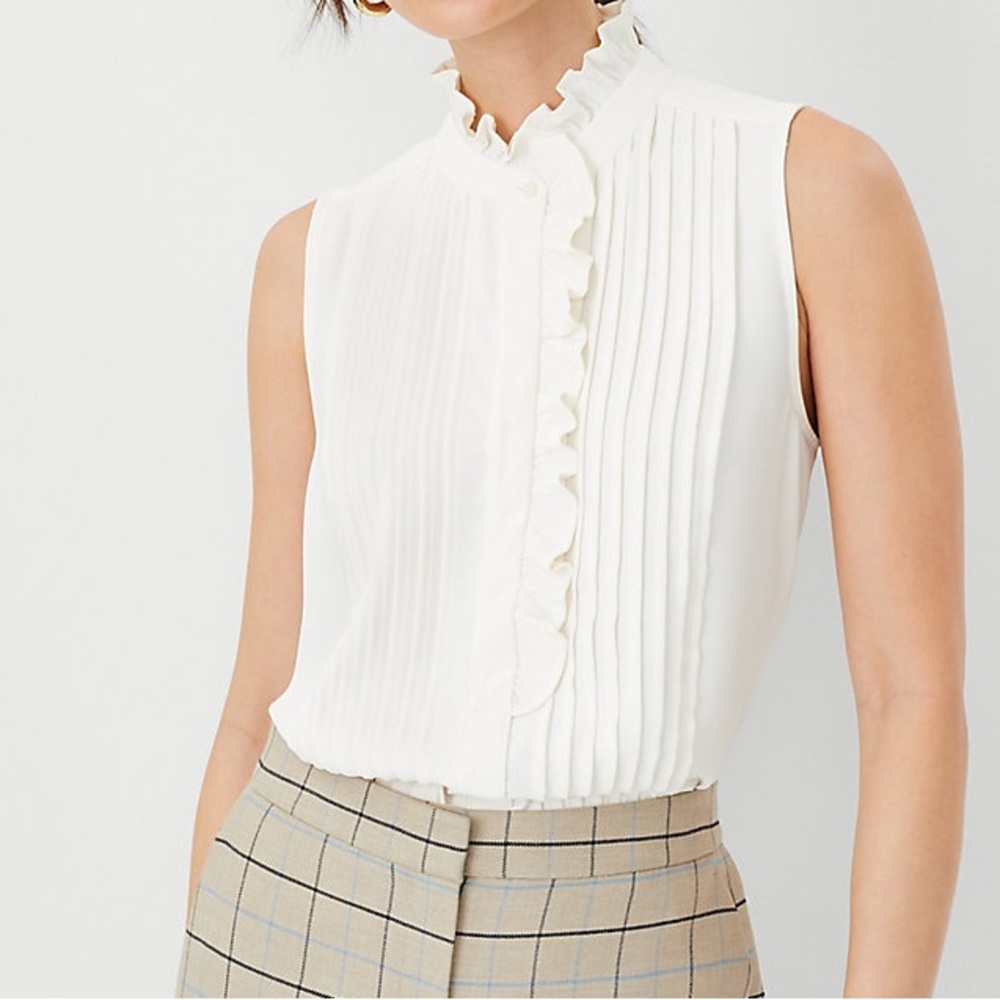 Ann Taylor Ruffle Pintucked Popover Shell